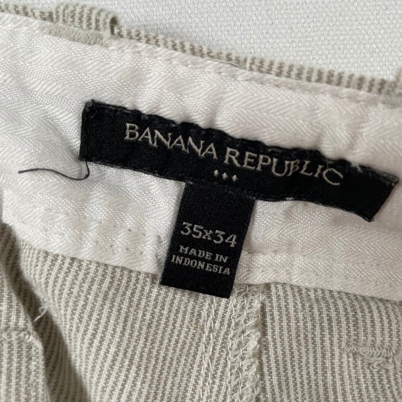 Banana Republic Mens 35x34 Linen Cotton Pinstripe Pants Beige Straight Leg - Picture 2 of 7